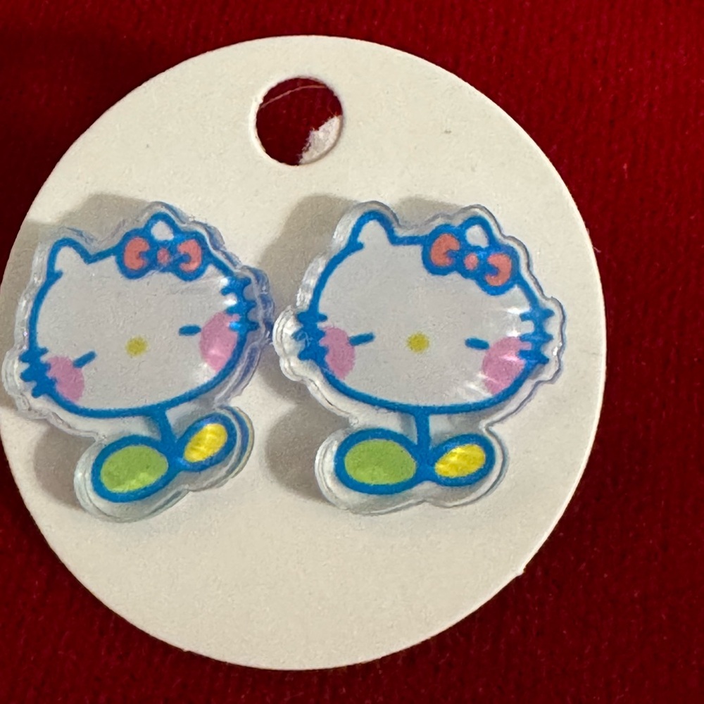 Cute Hello Kitty Earrings - Pink and Blue Flower